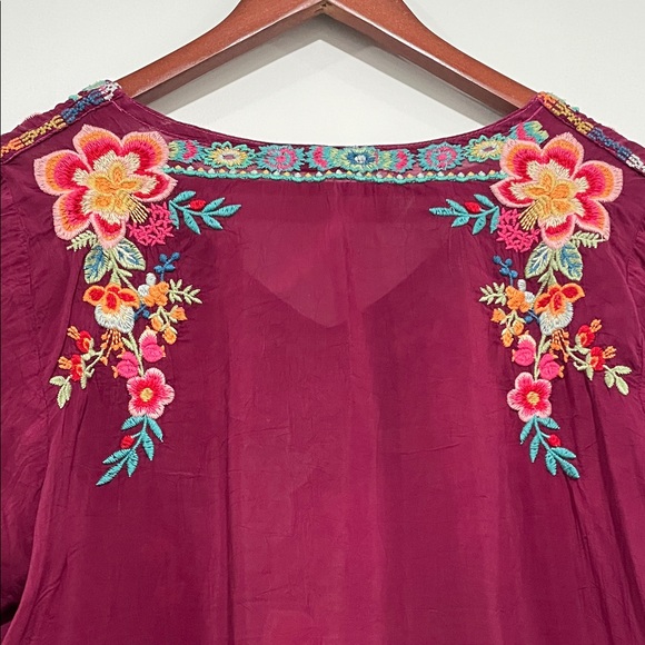 Johnny Was Burgundy Floral Embroidered Tunic - Picture 6 of 9